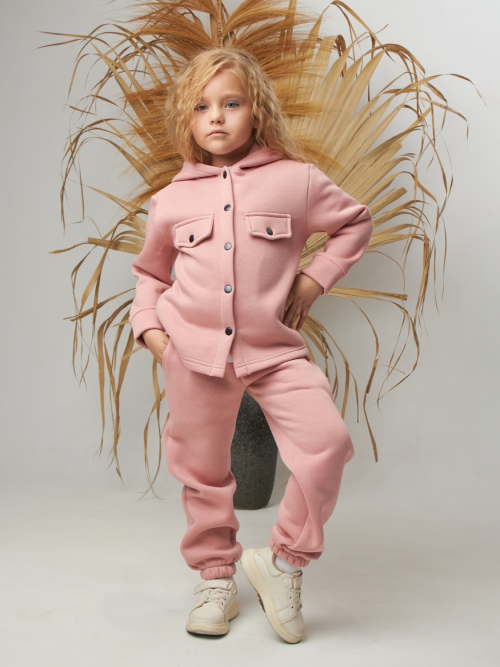 333. Костюм детский (Брюки+Толстовка) на кнопках, пудра, хлопок 65%, 35% ПЭ, 3-х нитка с  начесом 122,128,134,140