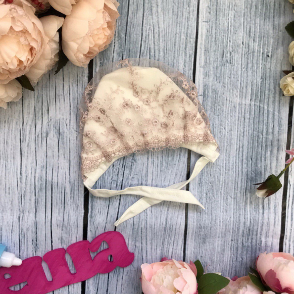 184. Чепчик с кружевом, хлопок 100 % интерлок