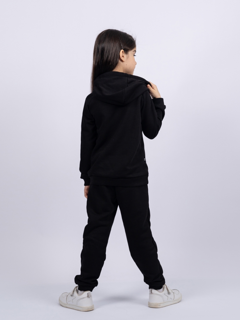 311-Ч. Свитшот с капюшоном + Штаны, хлопок 65%, 35% ПЭ, 3-х нитка ( без начеса) черный 122,128,134,140