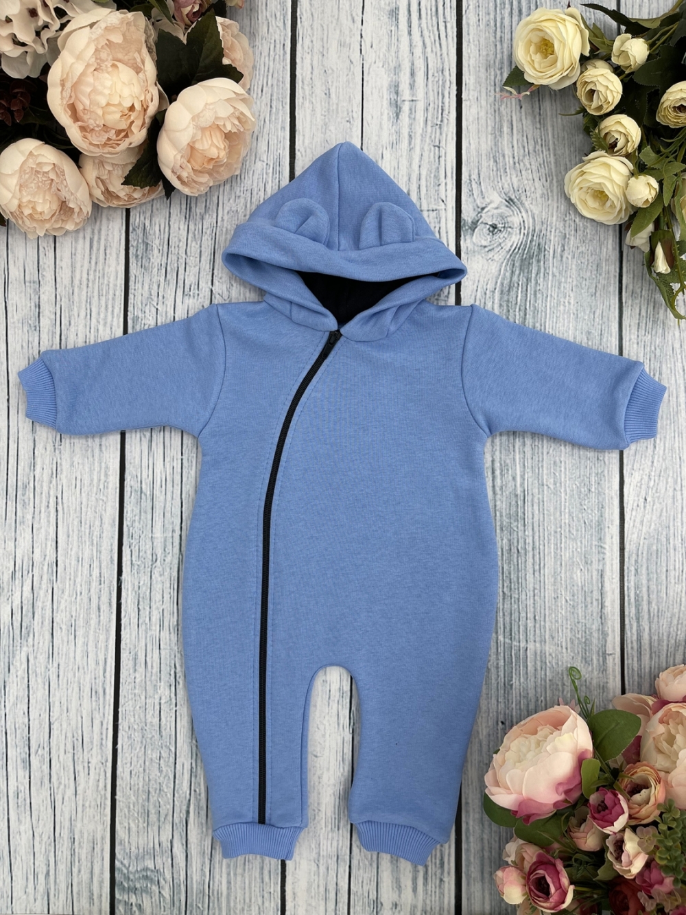 315-Г. Комбинезон с капюшоном, хлопок 65%, 35% ПЭ, 3-х нитка без начеса + интерлок 62,68,74,80