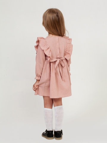 321-ПУ. Платье из муслина детское, хлопок 100% пудра, р. 98,104,110,116