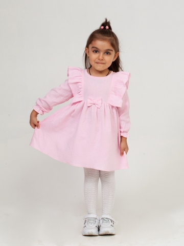 Купить 321-Р. Платье из муслина детское, хлопок 100% розовый, р. 74,80,86,92 в Владимире